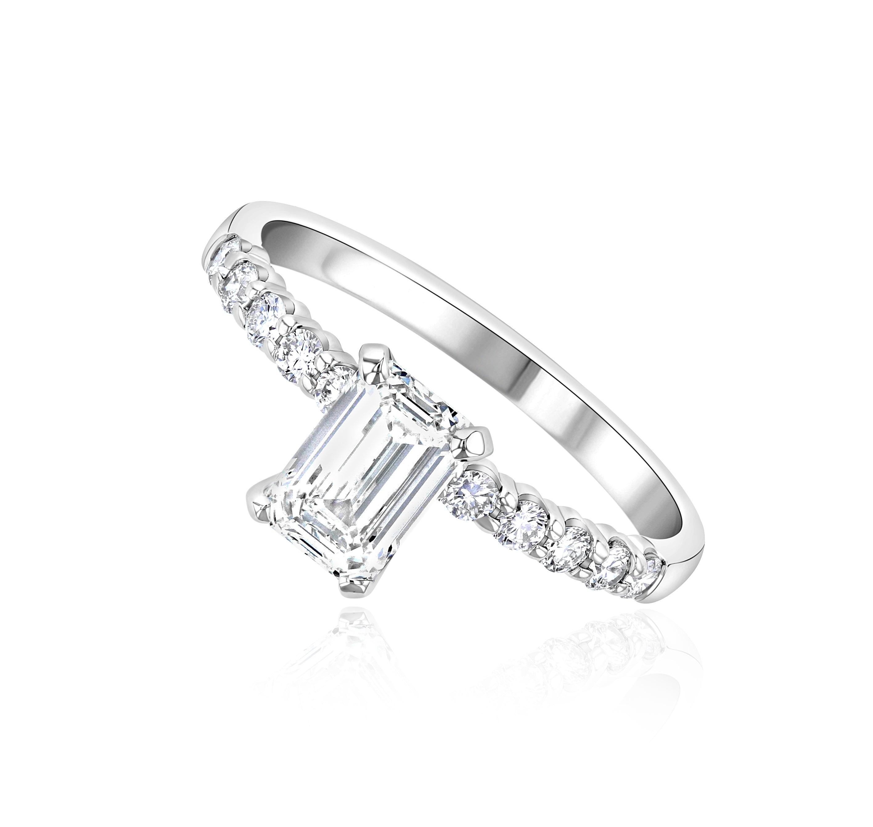 Emerald Cut Pavé Diamond Solitaire Engagement Ring in 14k White Gold - Iris + Mill