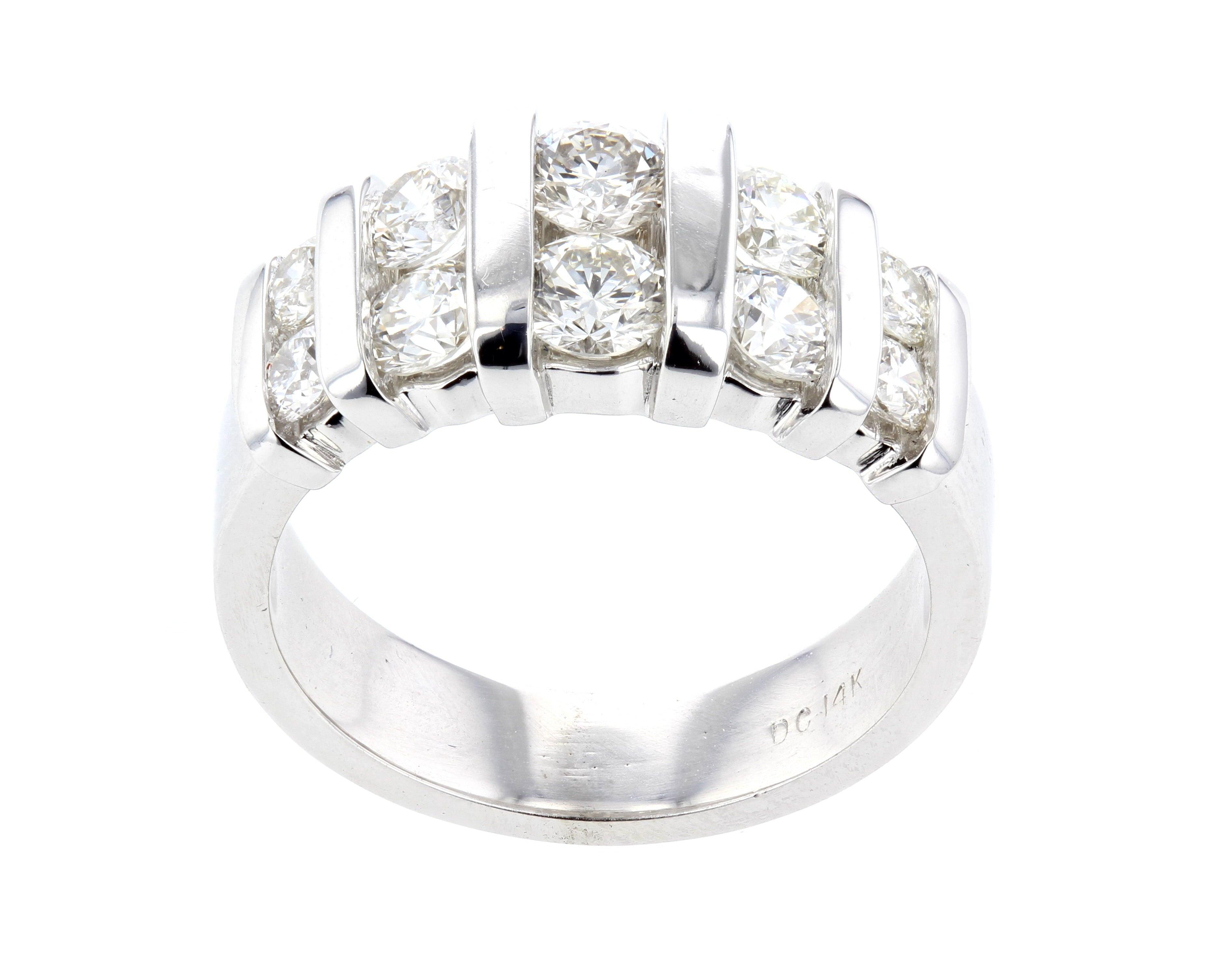 14K white gold diamond eternity band with round brilliant stones, timeless fine jewelry