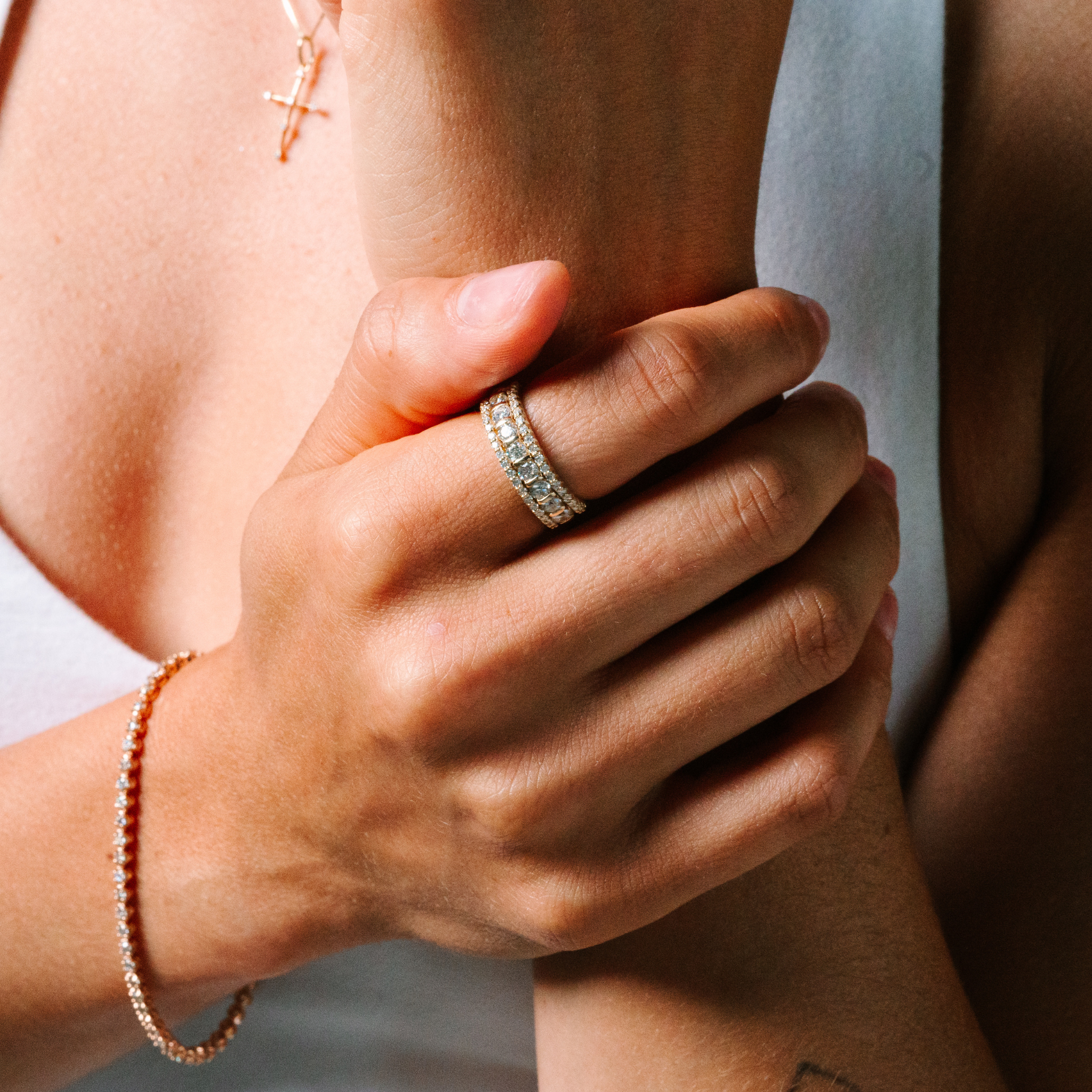 Three-Row Diamond Ring in 14K Gold