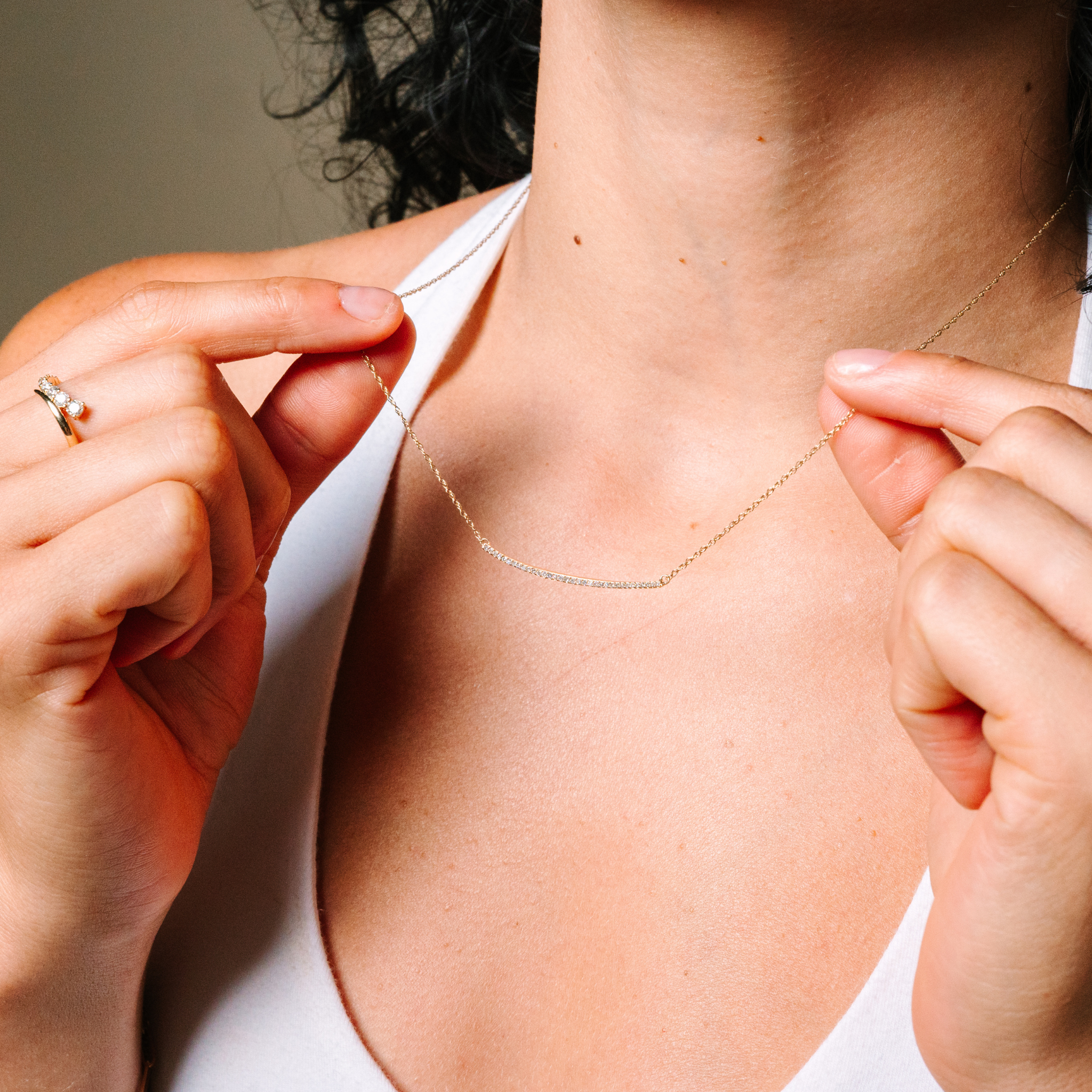 Diamond Bar Necklace in 14k Yellow Gold