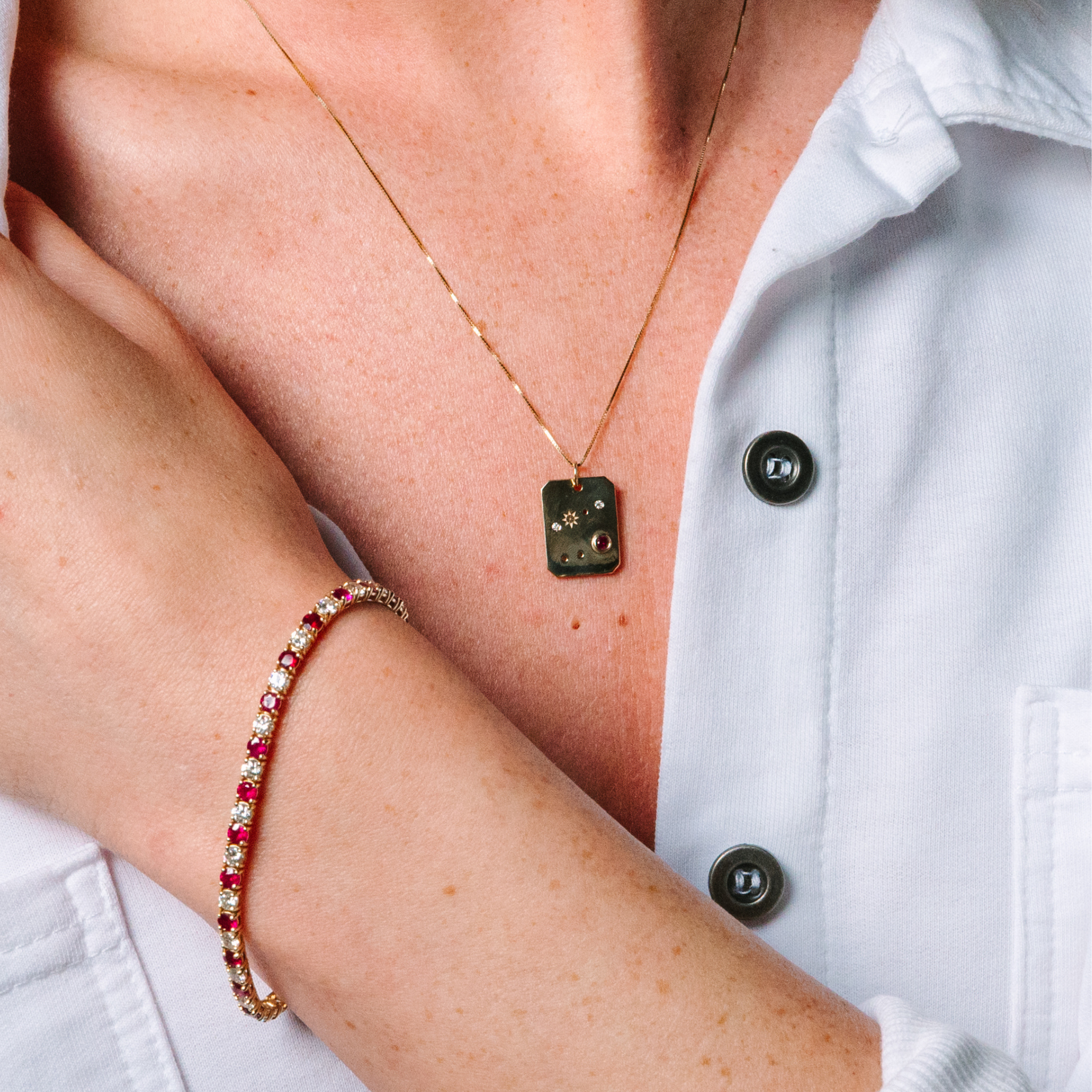 Cancer Zodiac Ruby Constellation Pendant Necklace