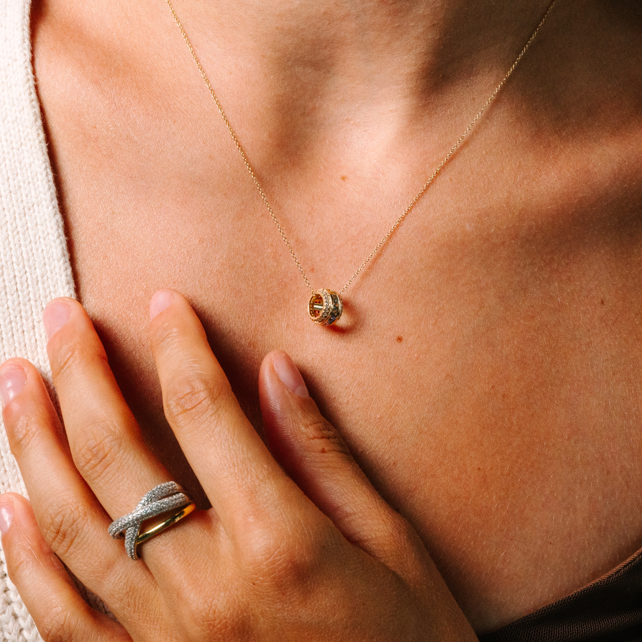 Rainbow Sapphire Cylinder Pendant Necklace