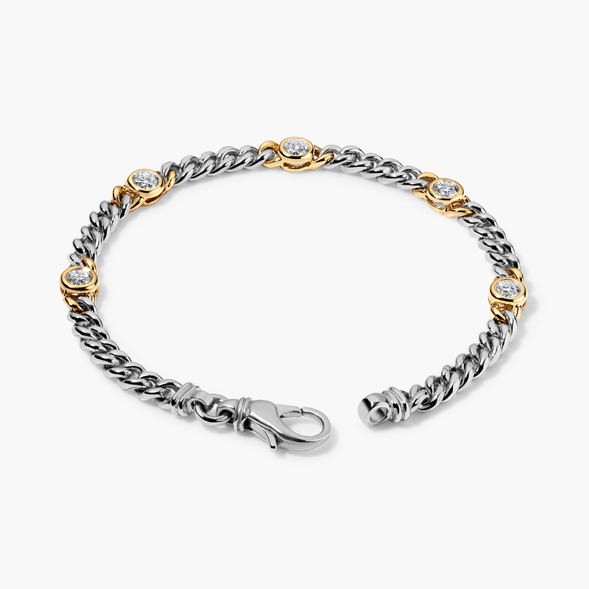 Stationed Bezel Set Diamond Chain Bracelet in Two-tone 14K Gold