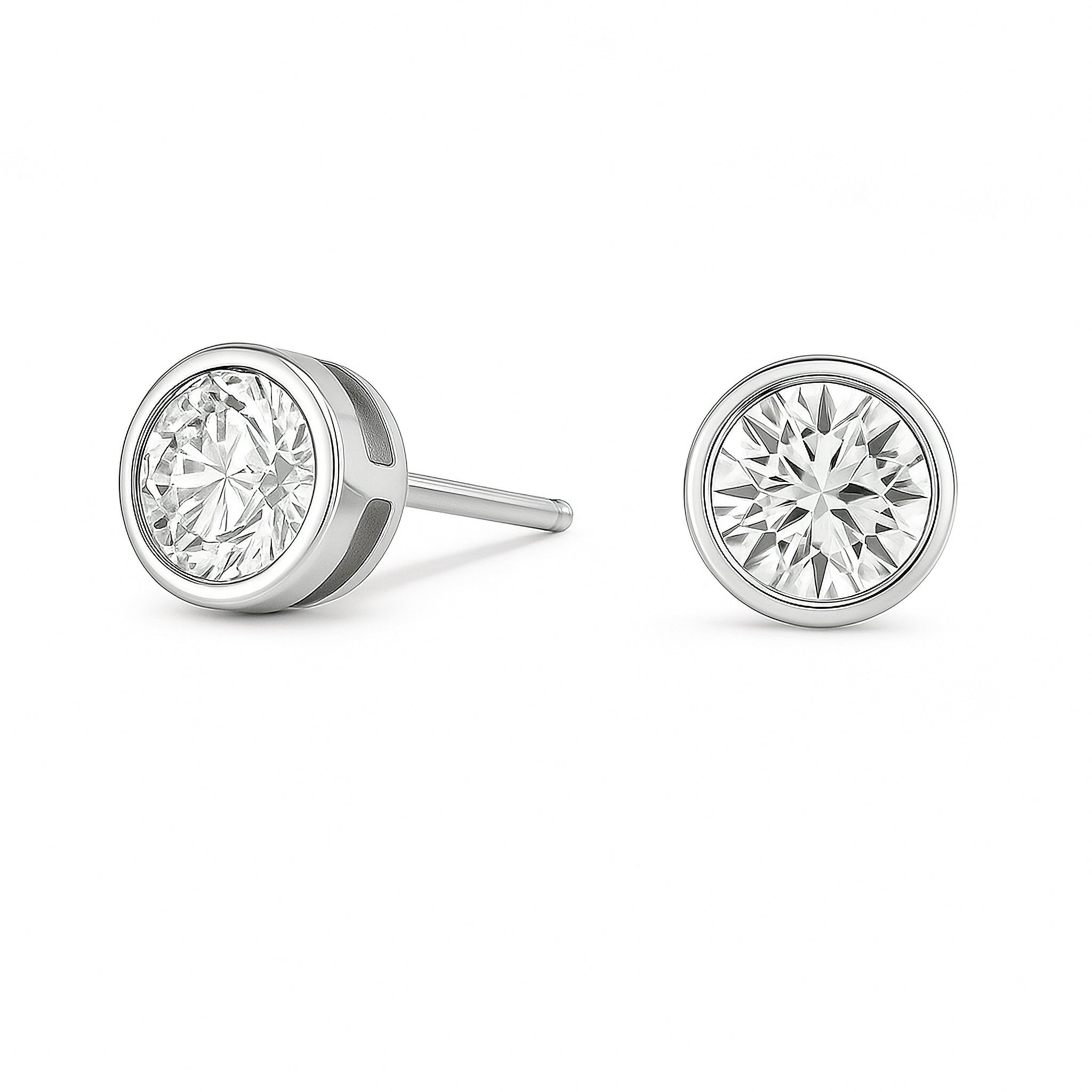 Lab Grown Round Diamond Bezel Stud Earrings