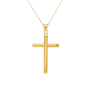 Round Tube Cross Necklace in 14K Yellow Gold
