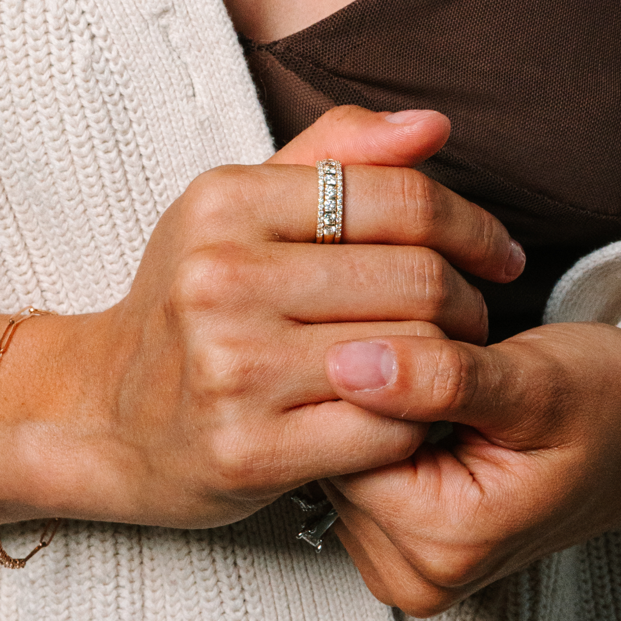 Three-Row Diamond Ring in 14K Gold