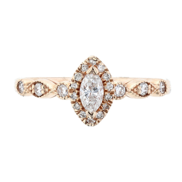 Marquise Diamond Halo Engagement Ring in 14k Rose Gold