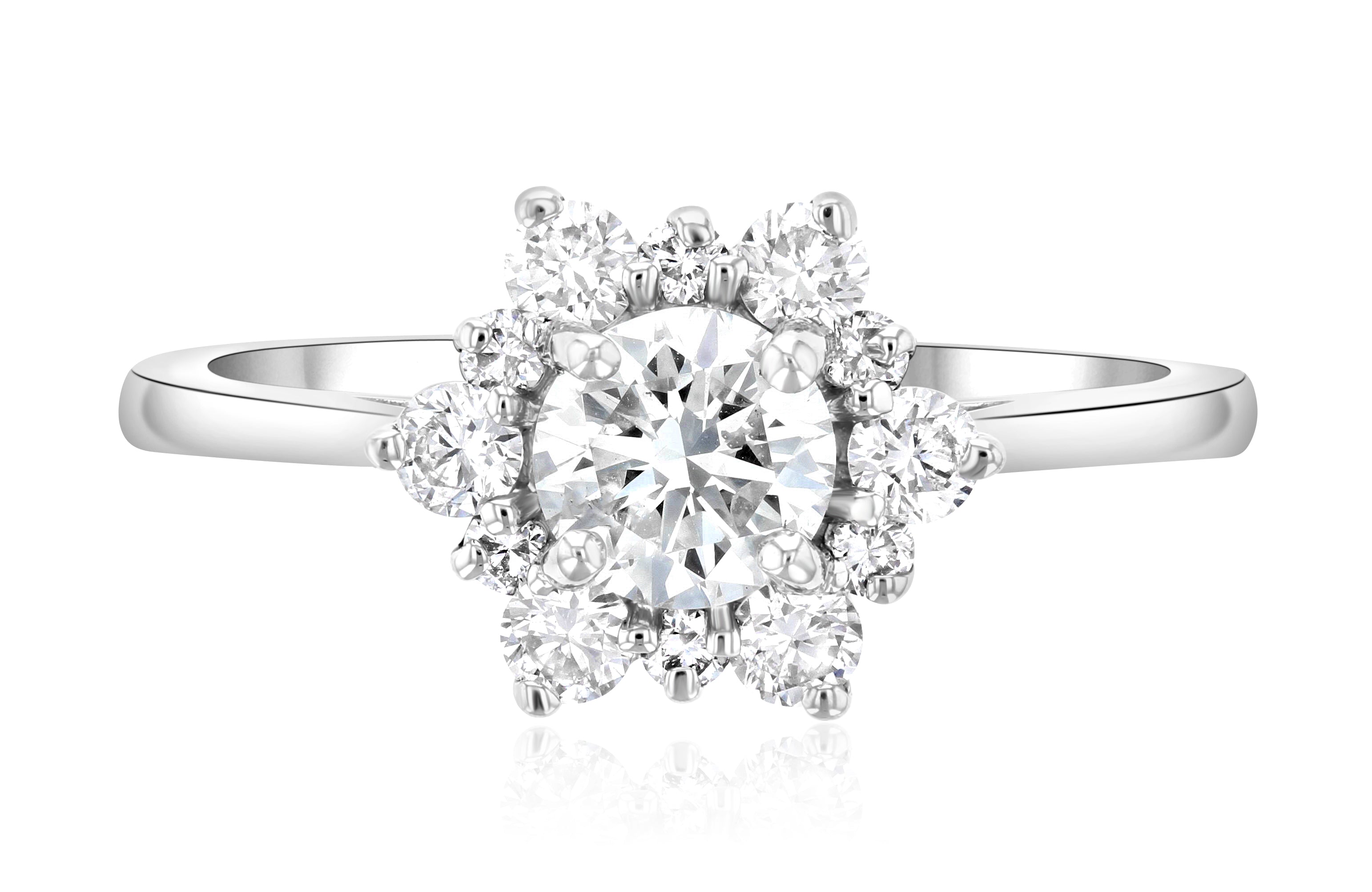 Diamond Star Halo Engagement Ring in 14k White Gold