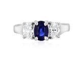 Diamond and Sapphire Three-Stone Oval Engagement Ring in 14k White Gold (1.65 ct. tw.)