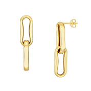 Pinched Oval Link Dangle Earrings in 14K Yellow Gold