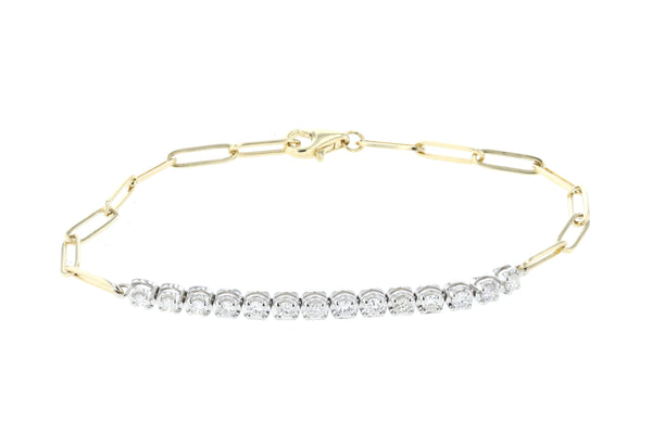 Paperclip Diamond Tennis Bracelet in Two-Tone 14k Gold