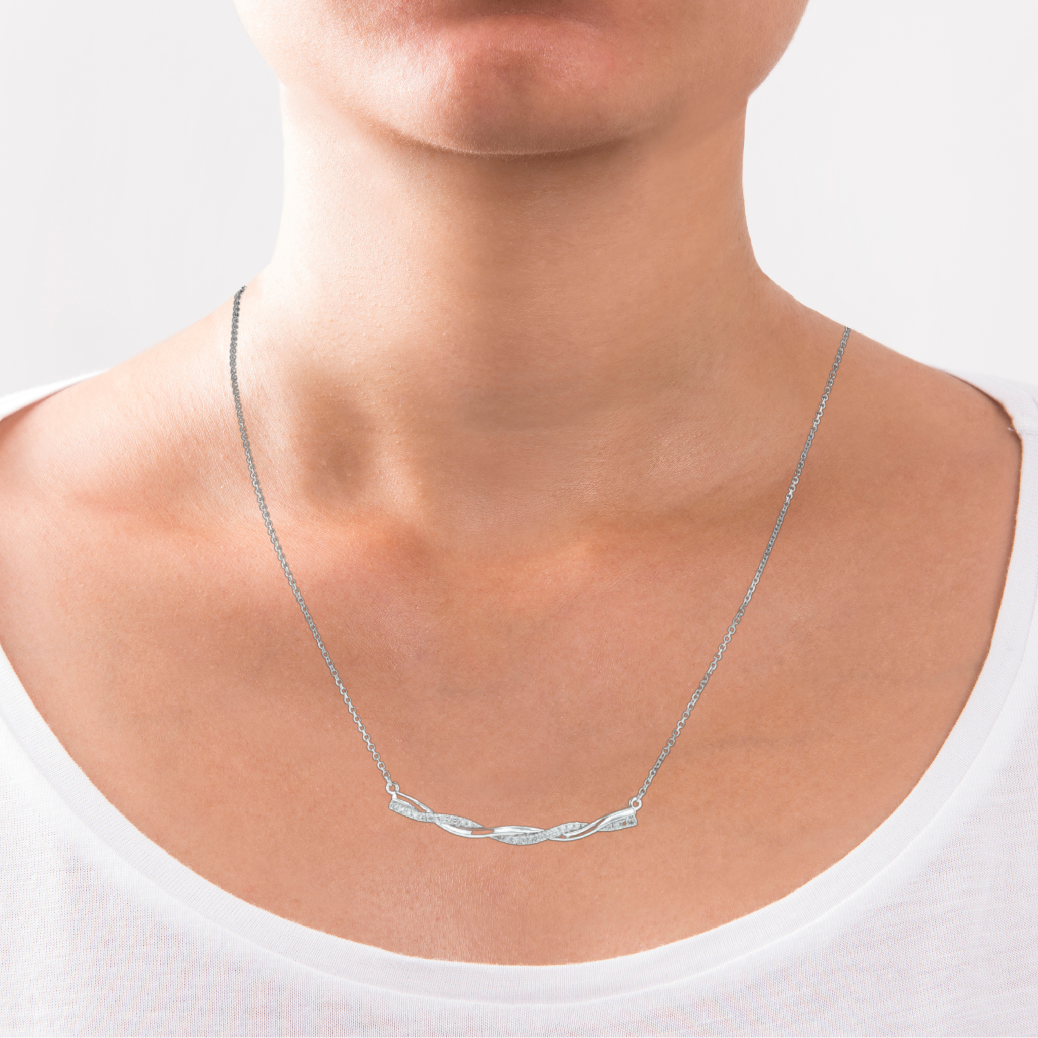 Diamond and Gold Twist Pendant Necklace in 14k White Gold