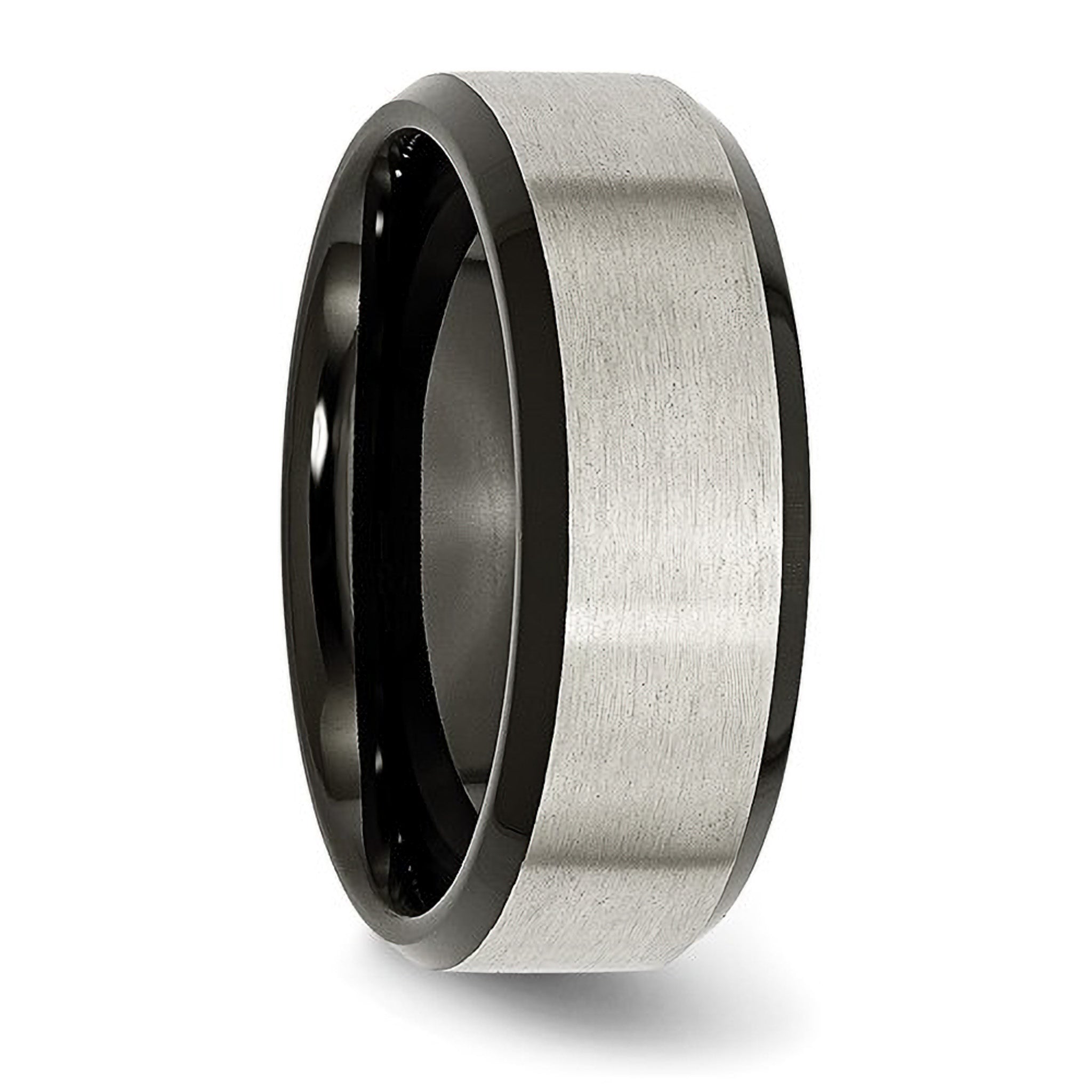 Black and Grey Brushed Titanium 8mm Men's Wedding Band Comfort Fit
