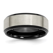 Black and Grey Brushed Titanium 8mm Men's Wedding Band Comfort Fit
