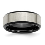 Black and Grey Brushed Titanium 8mm Men's Wedding Band Comfort Fit