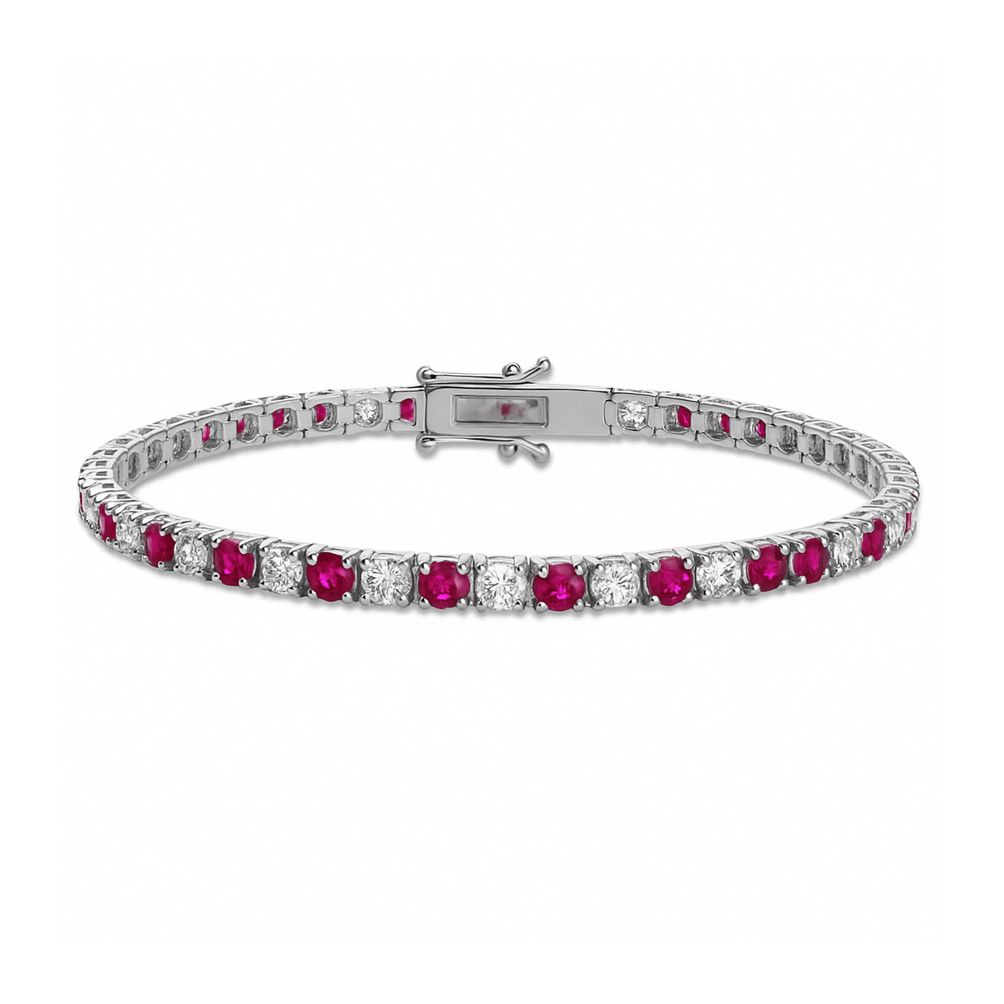 Alternating Diamond and Ruby Tennis Bracelet