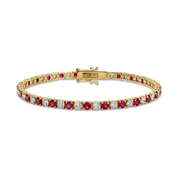 14K gold bracelet with alternating ruby and diamond stones, elegant fine jewelry design