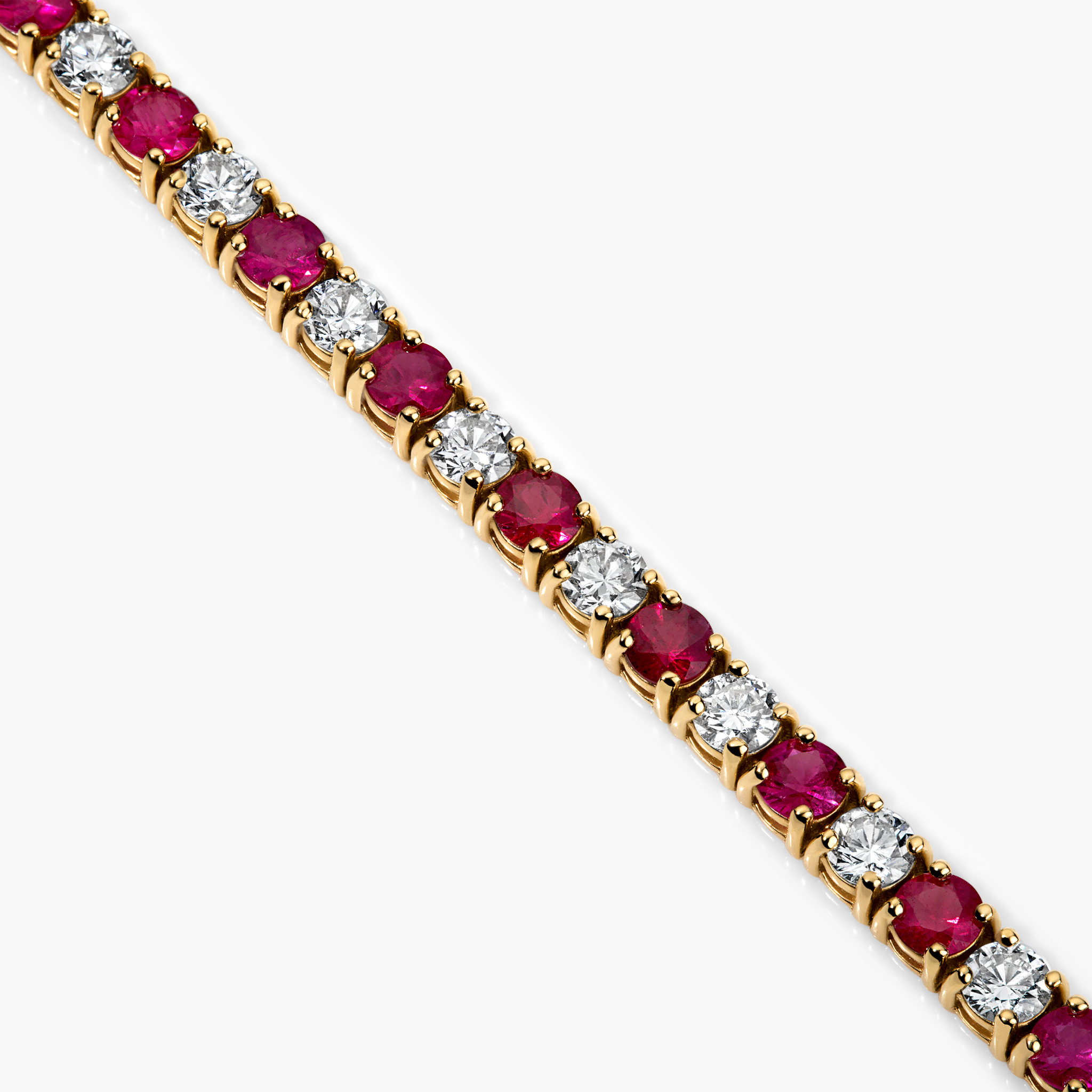 14K gold tennis bracelet with alternating diamonds and rubies, timeless fine jewelry
