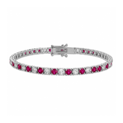 Elegant ruby and diamond tennis bracelet in 14K white gold, perfect for everyday luxury wear.