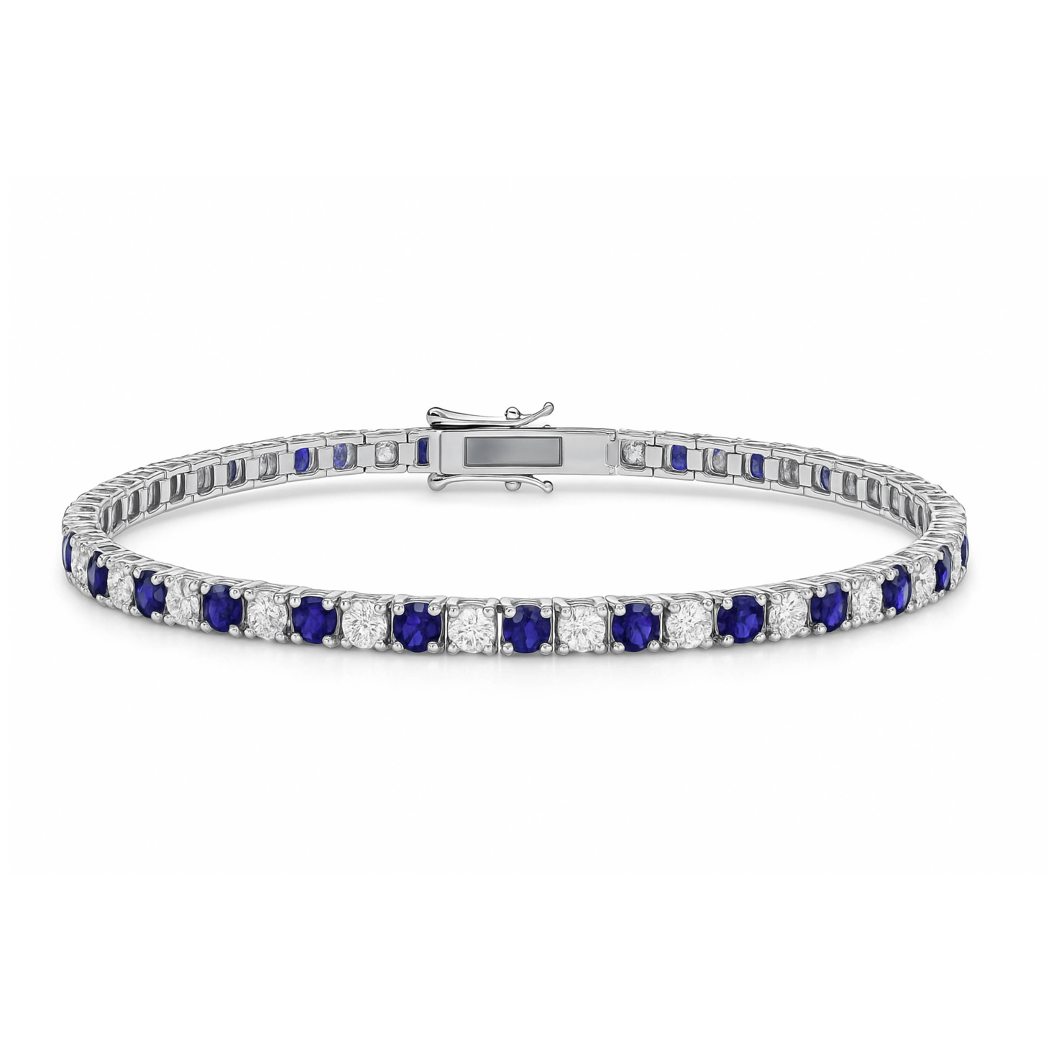 Elegant sapphire and diamond tennis bracelet in 14K white gold, perfect for everyday fine jewelry wear