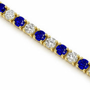 14K gold bracelet with alternating blue sapphire and diamond round stones, timeless fine jewelry design