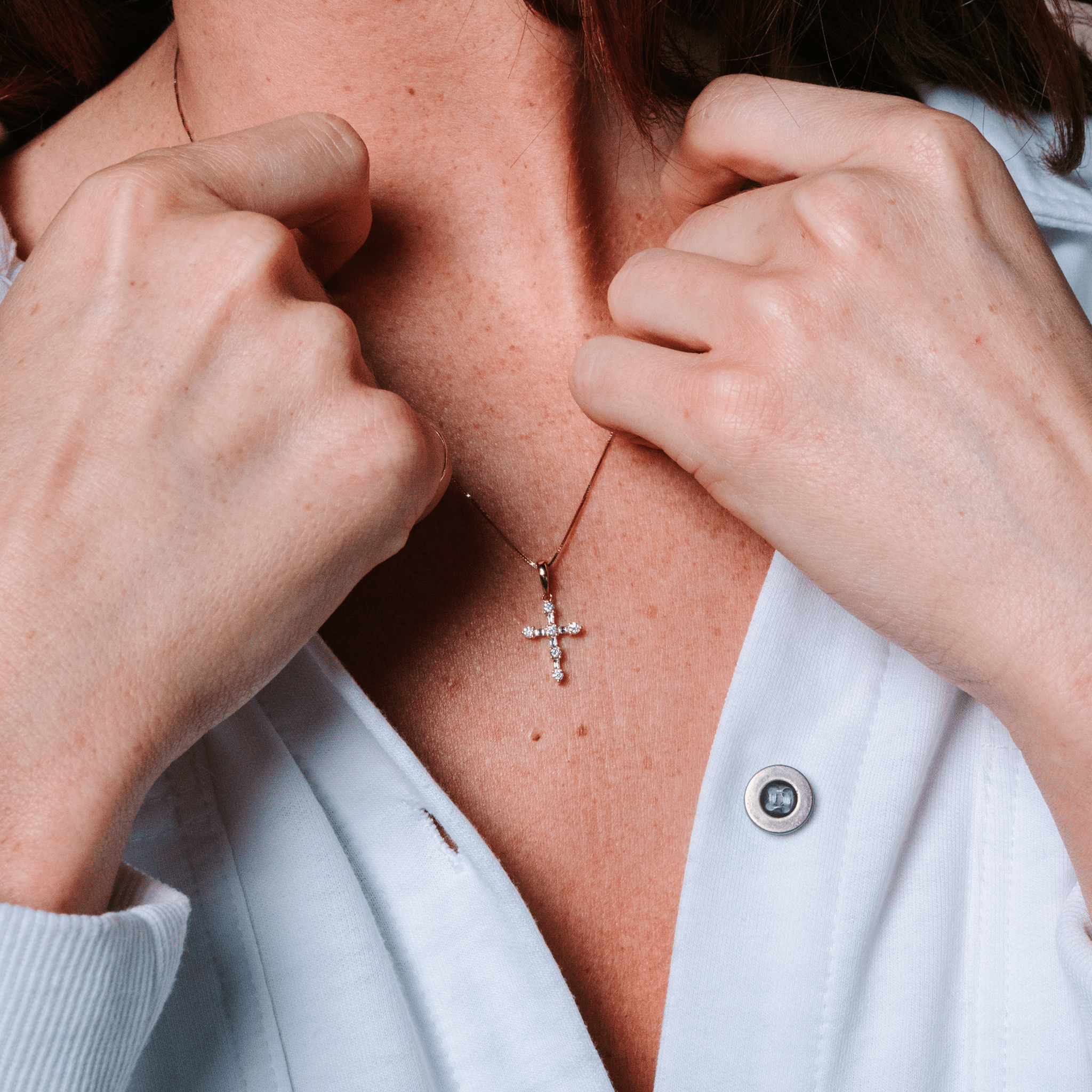 Baguette and Round Diamond Cross Necklace