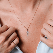 Baguette and Round Diamond Cross Necklace