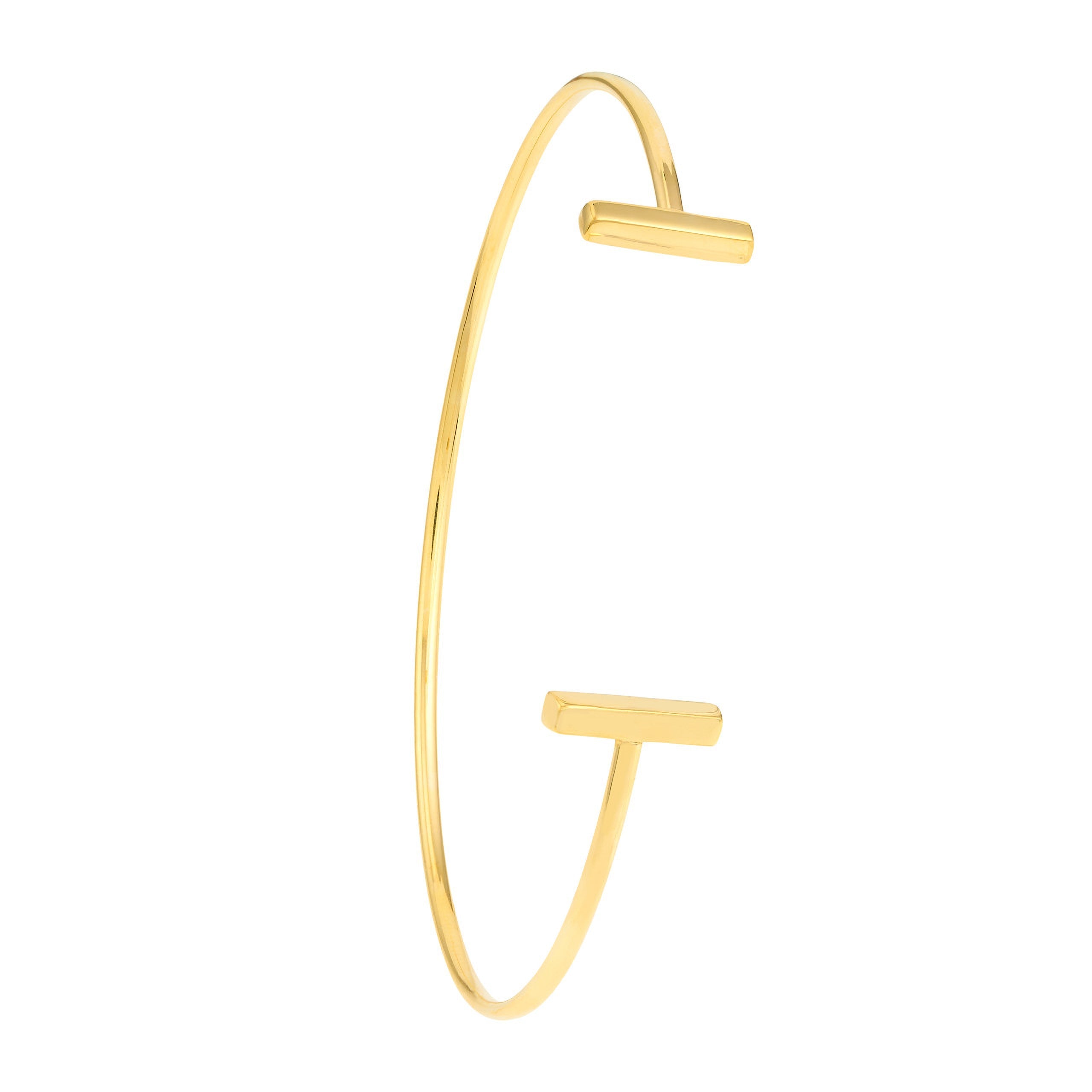 14K gold minimalist bangle with bar accents, timeless fine jewelry for everyday wear