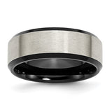 Black and Grey Brushed Titanium 8mm Men's Wedding Band Comfort Fit