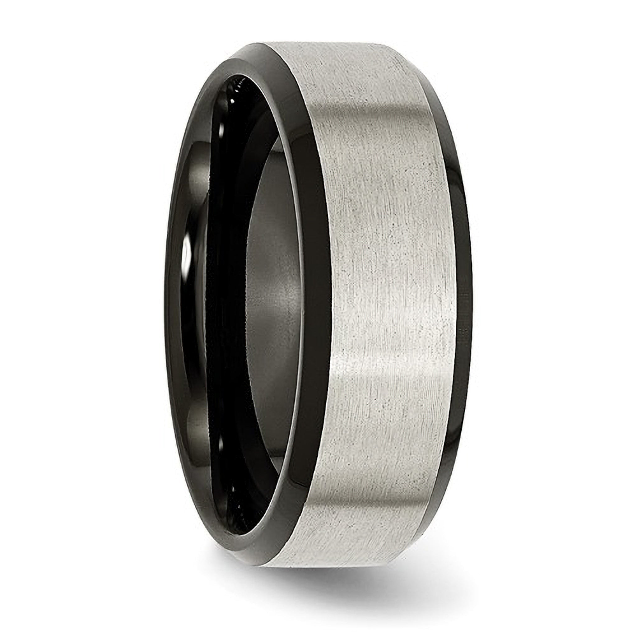 Black and Grey Brushed Titanium 8mm Men's Wedding Band Comfort Fit