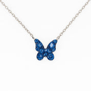 Blue sapphire butterfly pendant necklace in 14K gold, delicate chain, fine jewelry for everyday wear