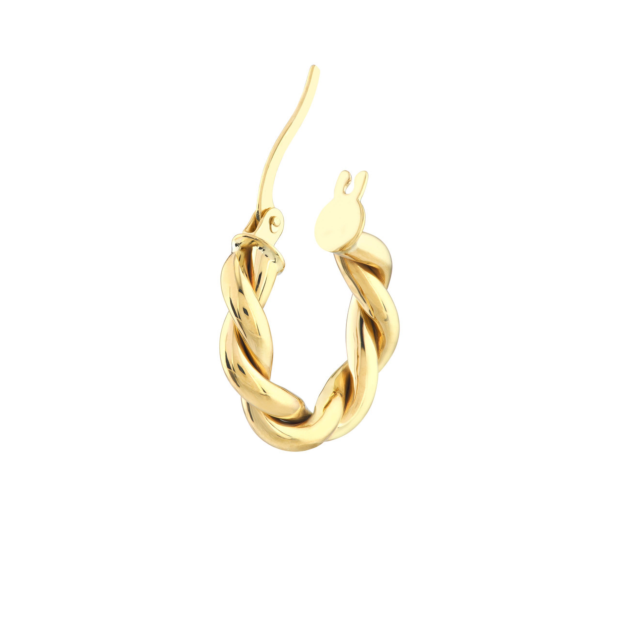 14K gold twisted hoop earring with bunny charm, fine jewelry for everyday wear
