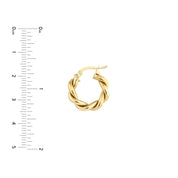 Twisted gold hoop earring with size ruler, 14K gold fine jewelry for everyday wear