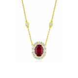 Burma Ruby and Diamond Halo Pendant Stationed Necklace