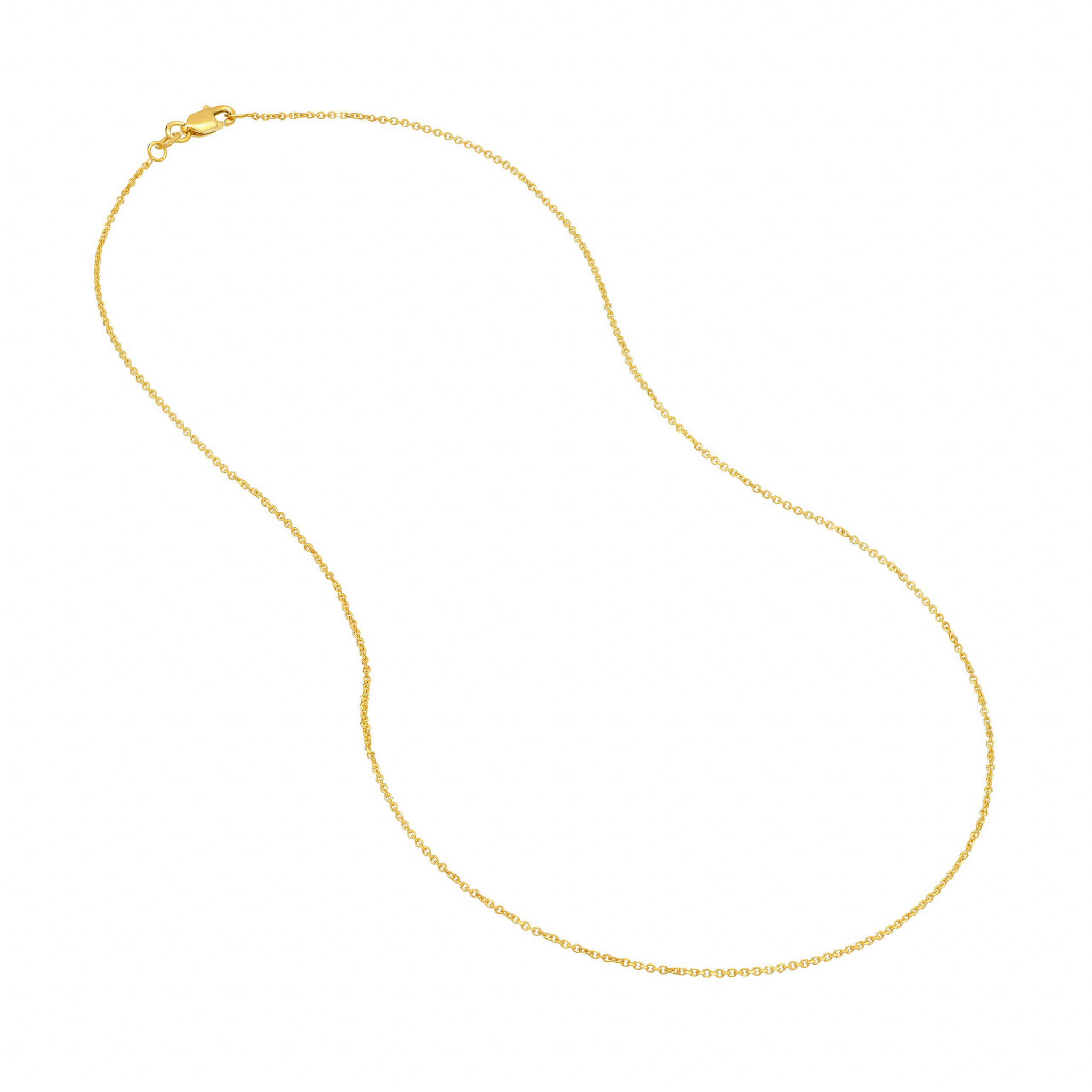 Delicate 14K gold chain necklace with lobster clasp, perfect for everyday wear or layering with fine jewelry.