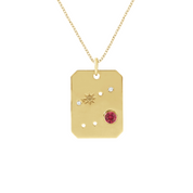 14K gold pendant necklace with ruby, diamonds, and star detail on dog tag design