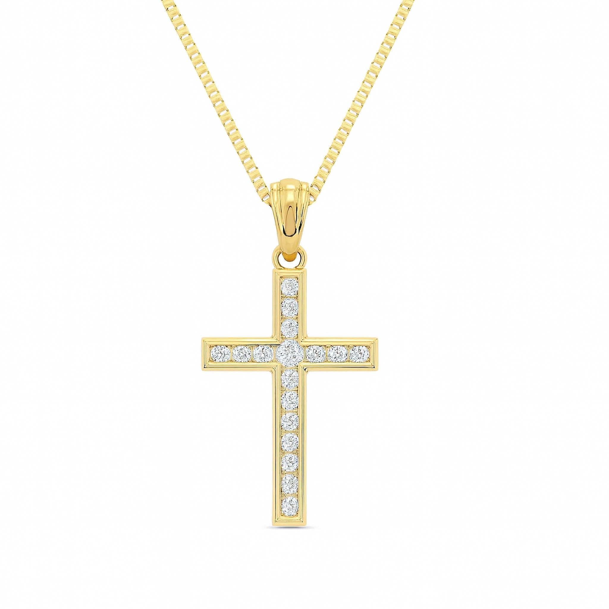 Channel Set Diamond Cross Necklace