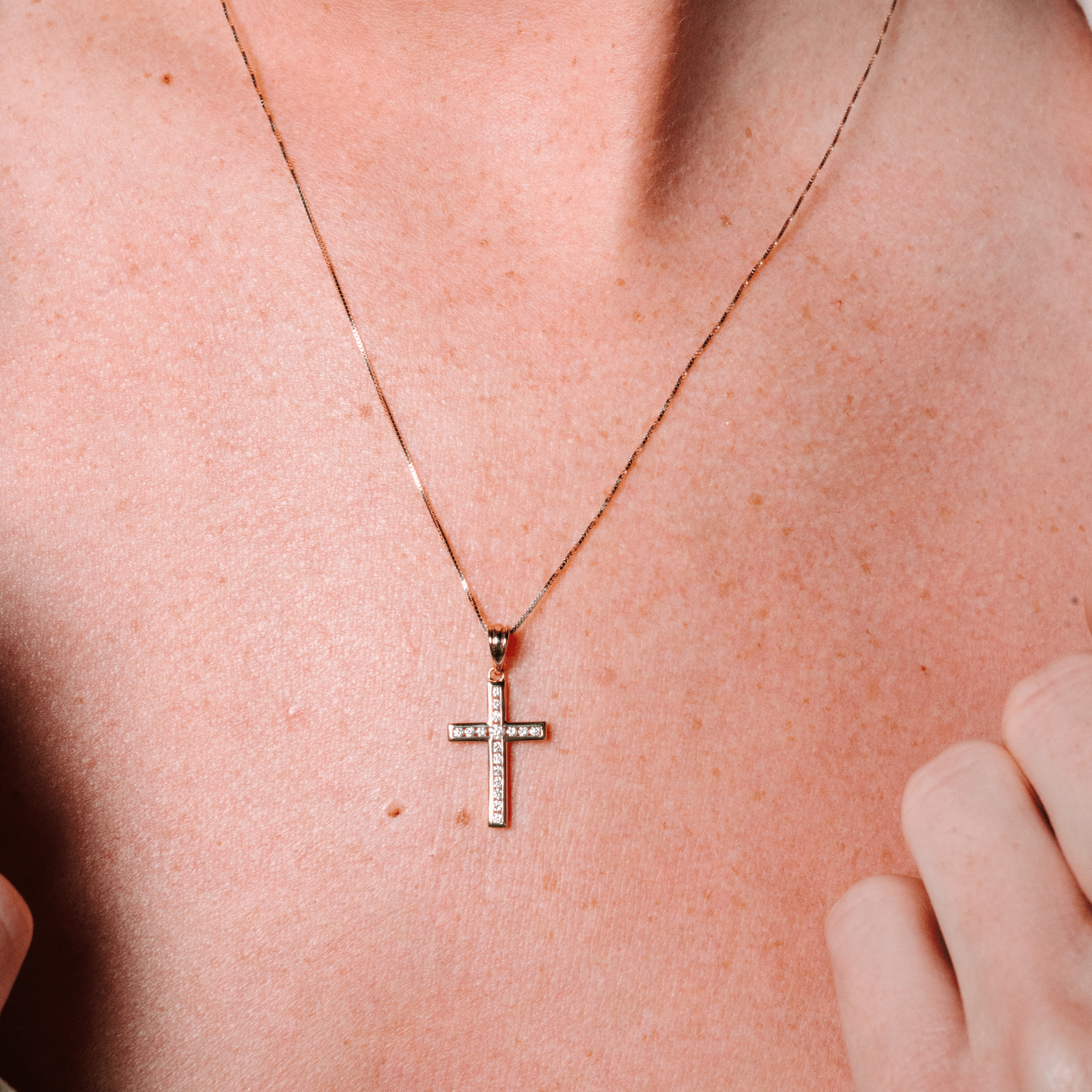 Channel Set Diamond Cross Necklace