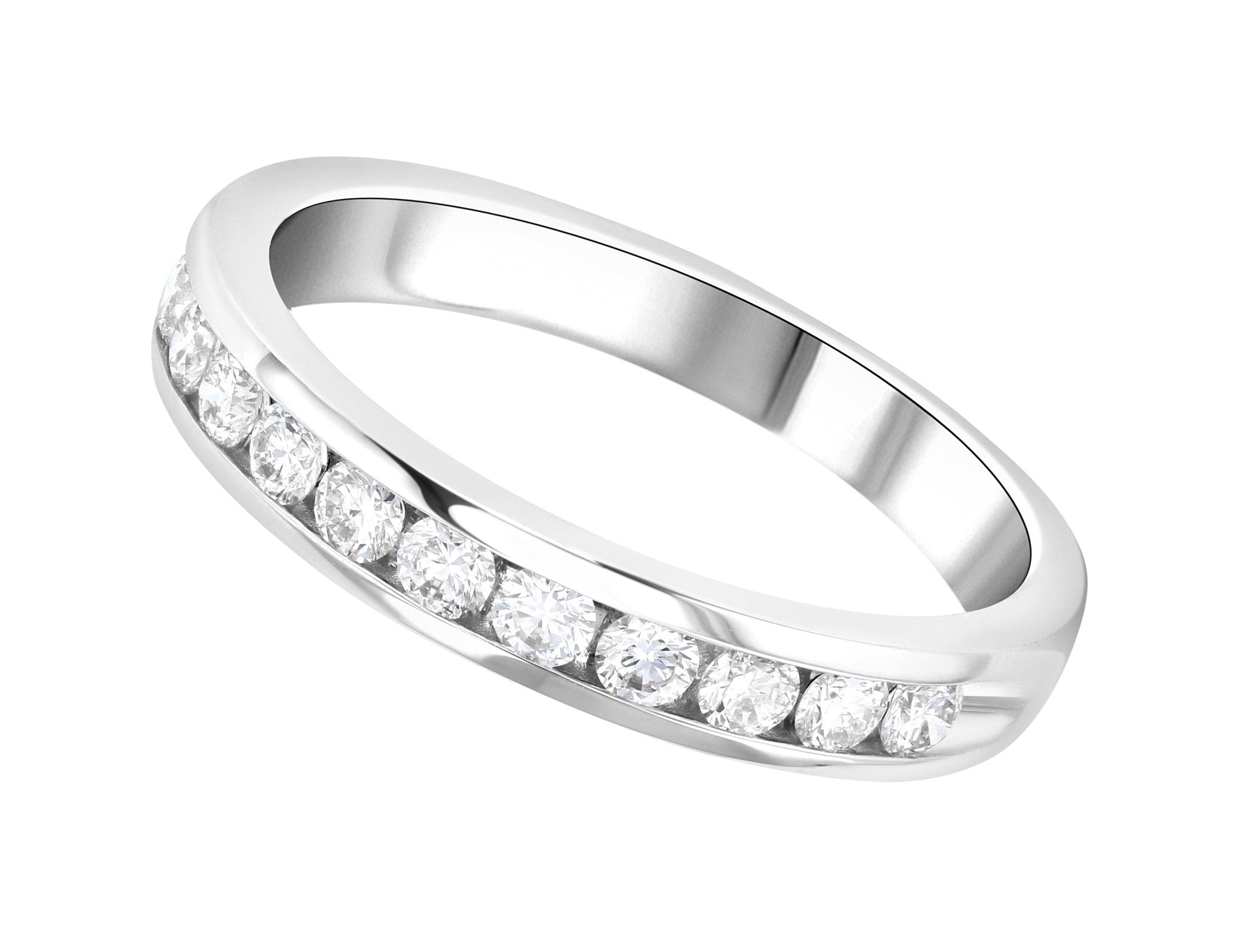 Channel Set Round Diamond Wedding Ring in 14k White Gold