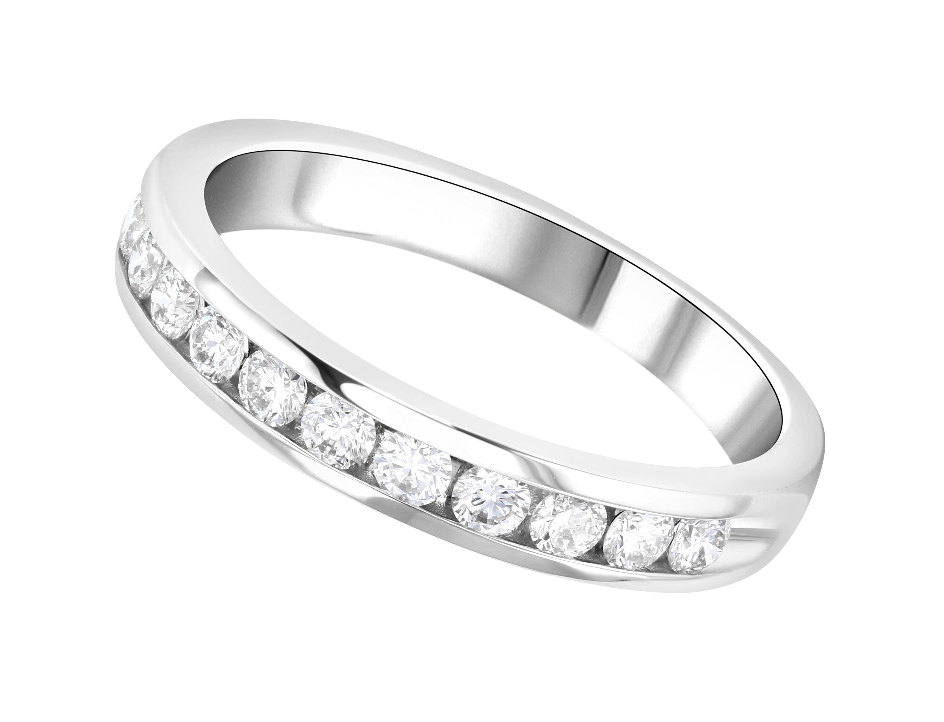 14K white gold diamond eternity band with round brilliant stones, timeless fine jewelry