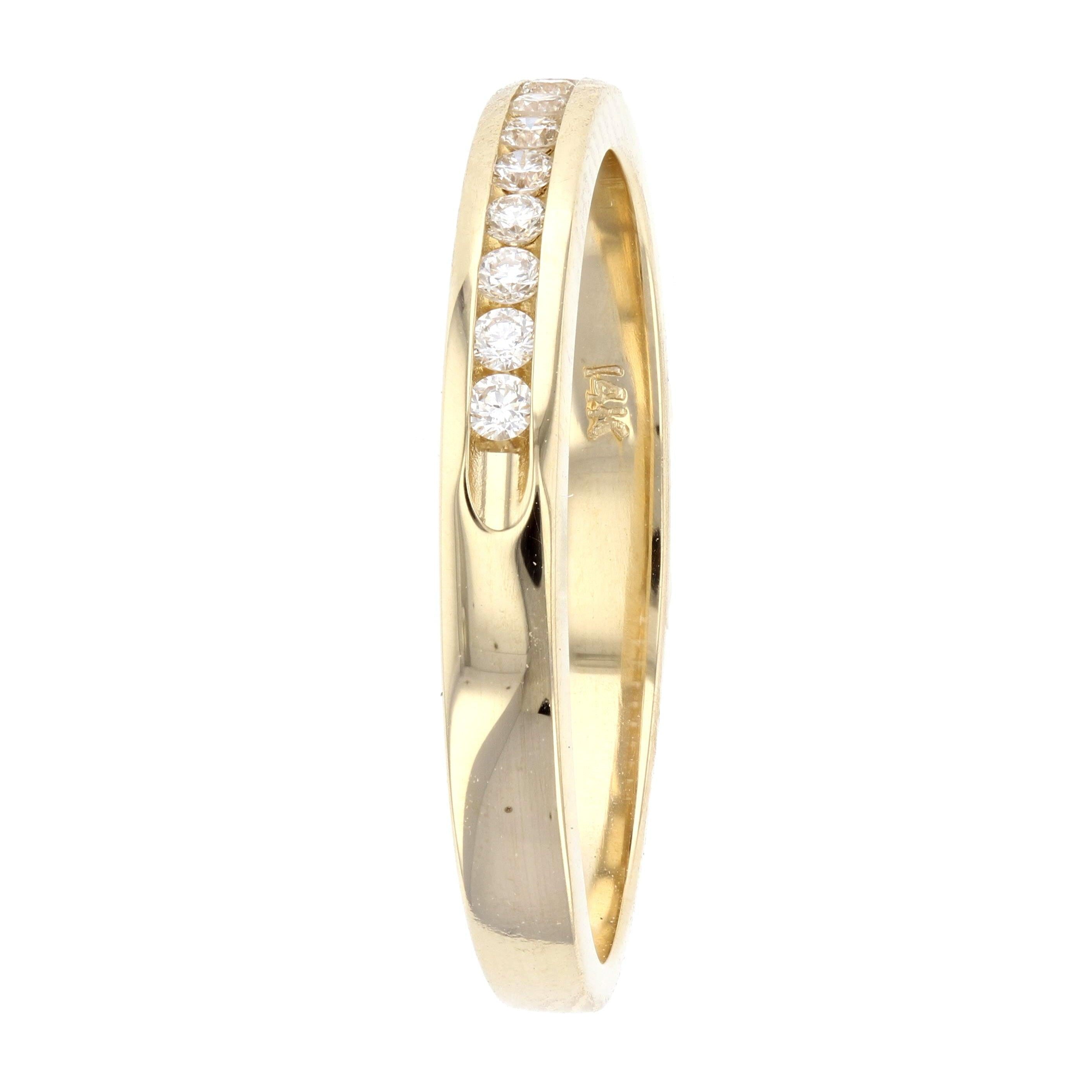 14K gold diamond eternity band, timeless fine jewelry with round brilliant diamonds set in a sleek channel design