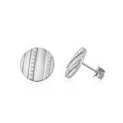 Grooved Circle Diamond Stud Earrings in 14k White Gold