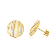 Grooved Circle Diamond Stud Earrings in 14k Yellow Gold