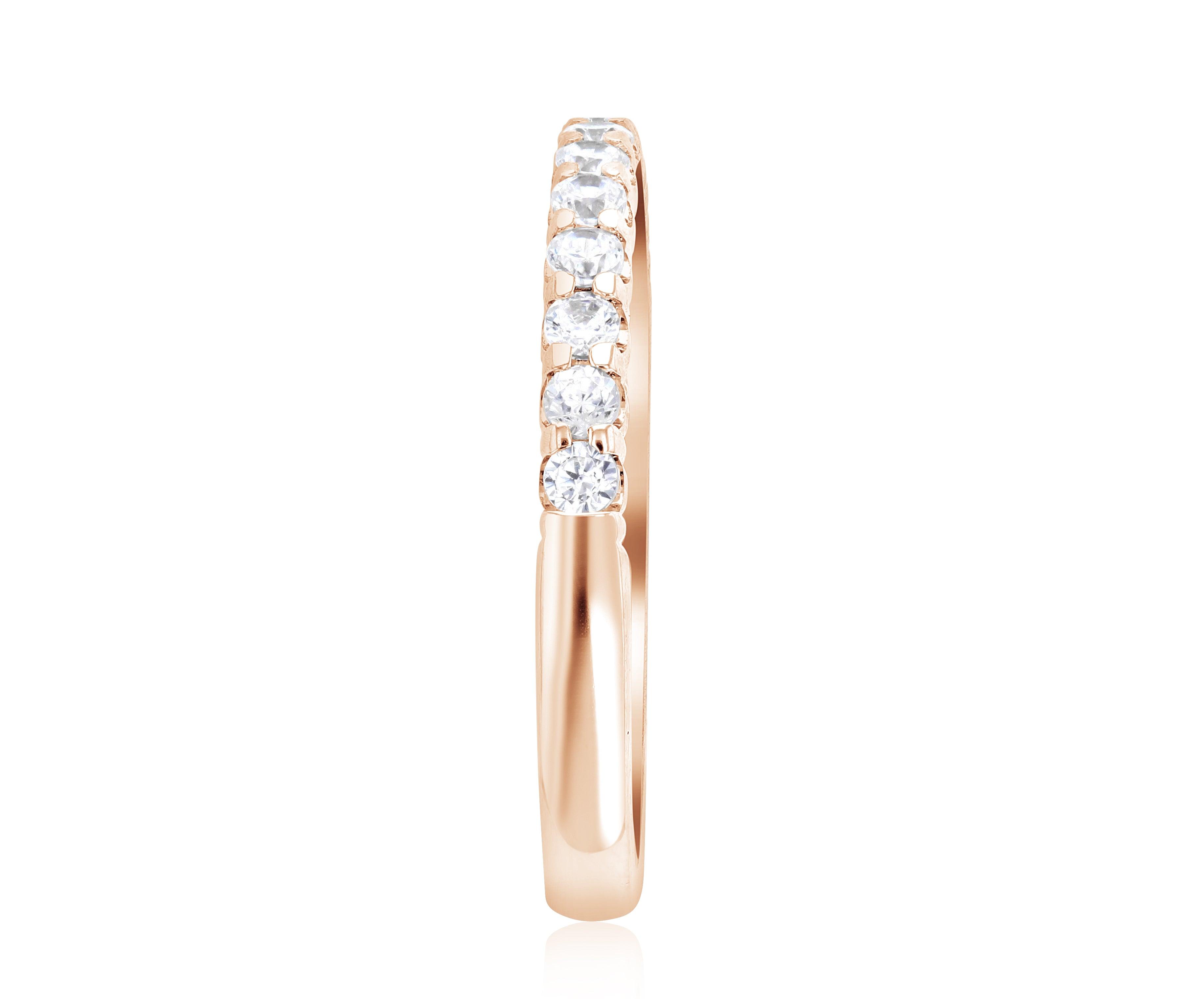 14K rose gold diamond eternity band with round brilliant stones, timeless fine jewelry