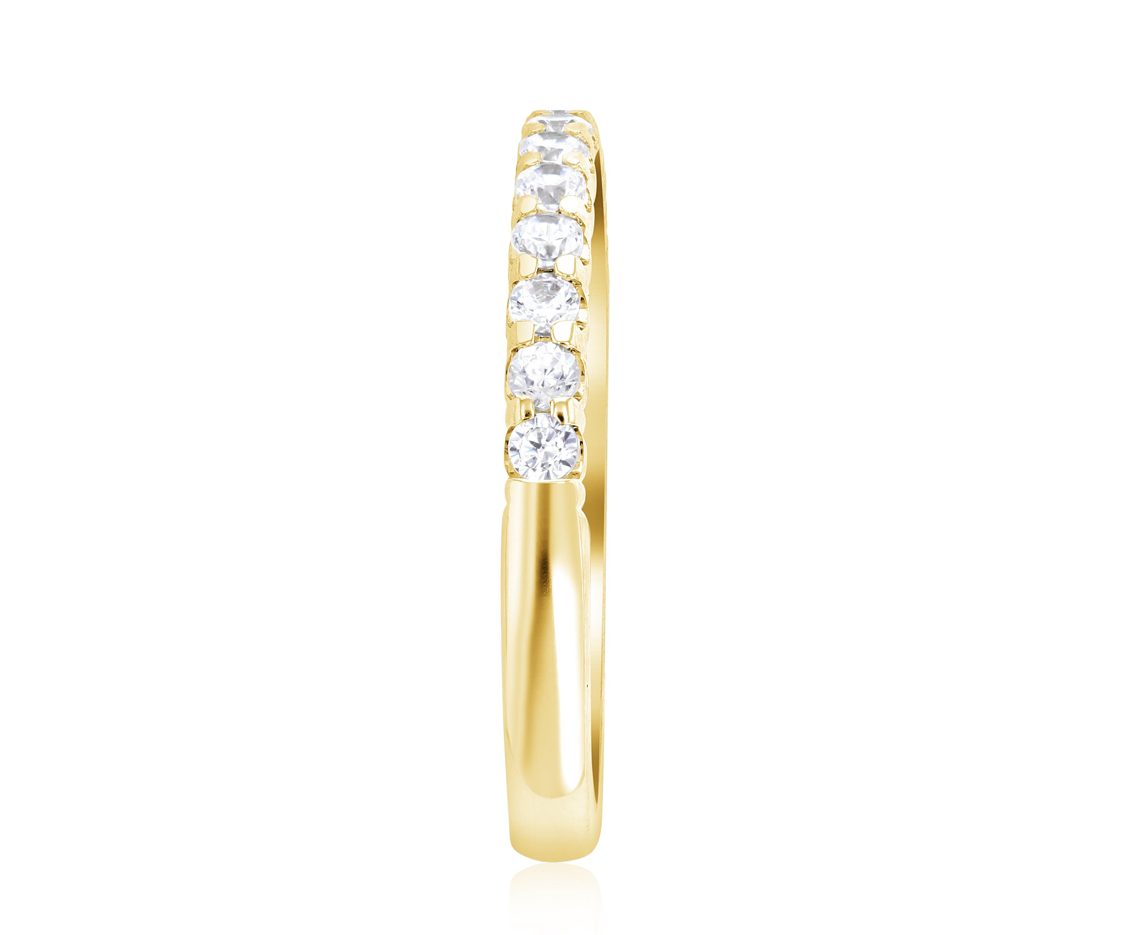 14K gold diamond eternity band with round brilliant stones, timeless fine jewelry for everyday wear