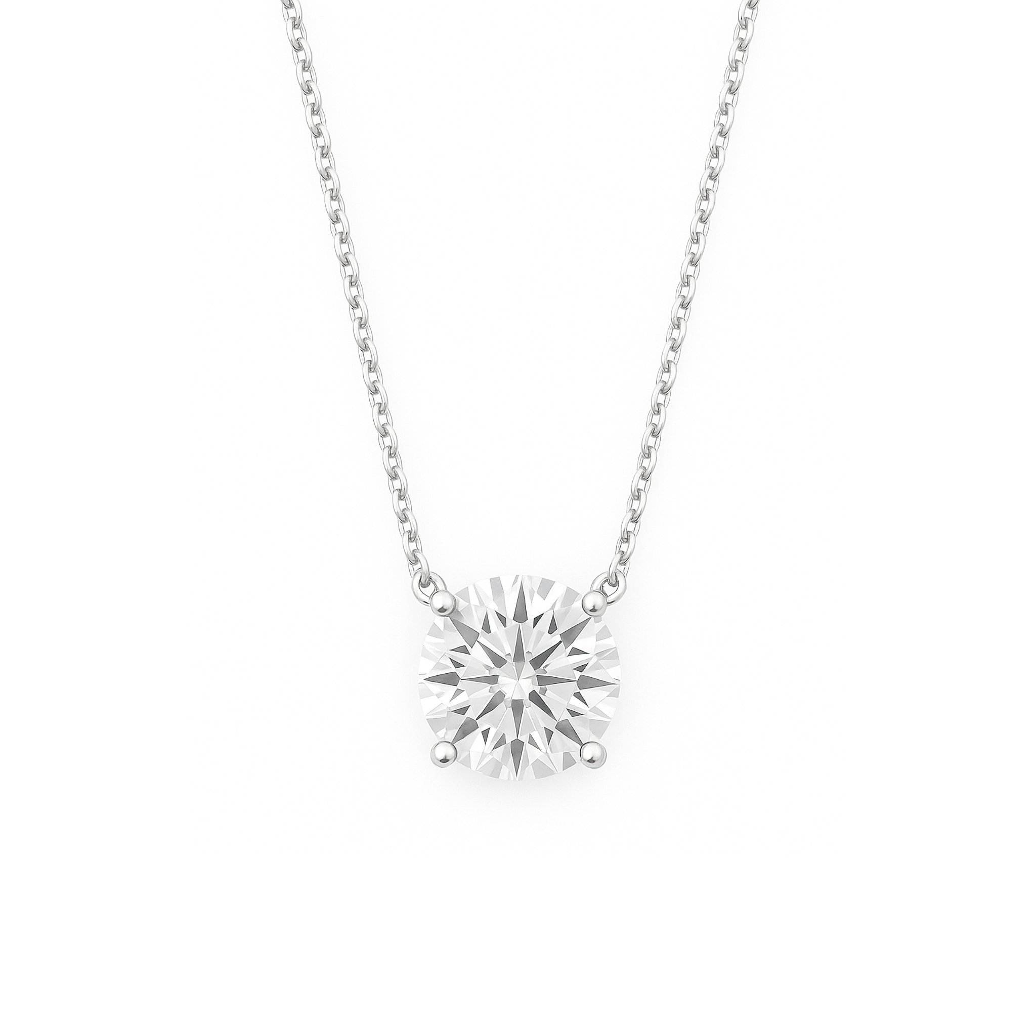 Solitaire diamond necklace in 14K gold with four-prong setting and delicate chain, timeless fine jewelry