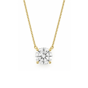 14K gold diamond solitaire necklace with round brilliant diamond on chain, timeless fine jewelry