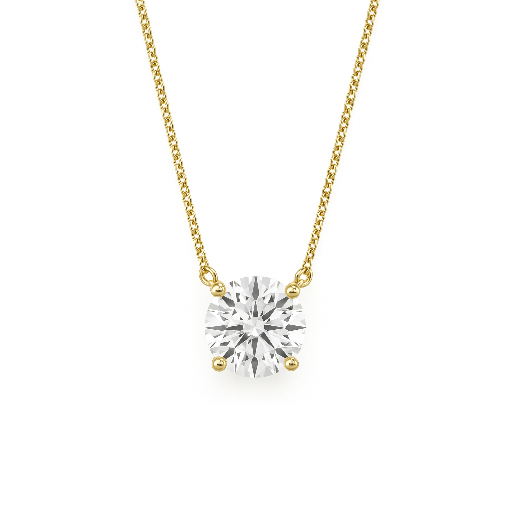14K gold diamond solitaire necklace with round brilliant diamond on chain, timeless fine jewelry