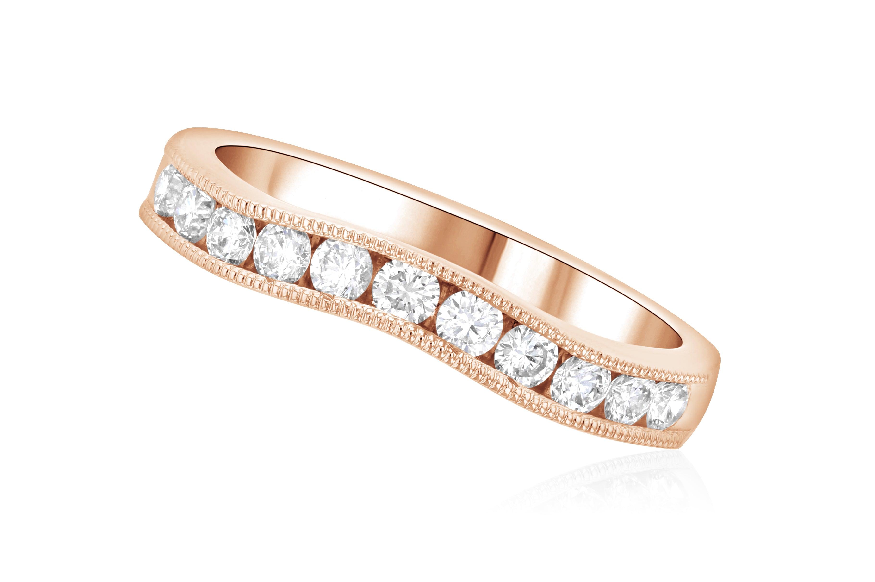 Rose gold diamond band with milgrain detailing, elegant everyday fine jewelry