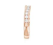 Rose gold diamond eternity band with five round stones, fine jewelry for everyday wear